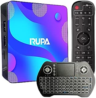 RUPA Android TV Box, Smart Android 11.0 TV Box 4GB RAM 64GB ROM RK3318 Quad-Core Cortex-A53 CPU Support 2.4G/5G WiFi BT 4.0 USB 3.0 10/100M LAN 3D 4K HD Media Box with Keyboard