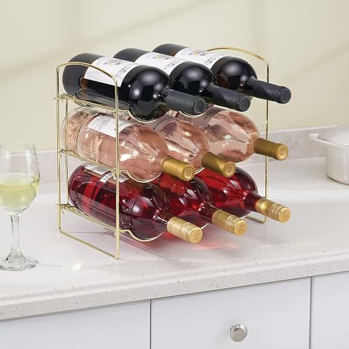 Image of Metal Water Bottle Rack Storage Organizer for Kitchen Countertops, Pantry, Fridge - Stores Wine, Beer, Pop /Soda - 3 Levels, Each Holds 9 Bottles, Free-Standing (White)