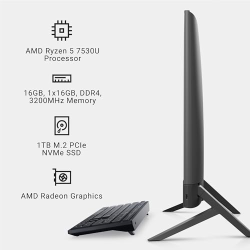 Image of Dell Inspiron 5415 All In One Desktop - 23.8-inch FHD (1920x1080) Touchscreen Display, AMD Ryzen 5-7530U Processor, 16GB DDR4 RAM, 1TB SSD, AMD Radeon Graphics, Windows 11 Home, Onsite Service - Black