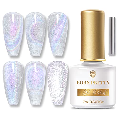 BORN PRETTY UV Nagellack Magnetisch Gel, Holographic Regenbogen Glitter Shining Schellack Nagellack Katzenauge UV…