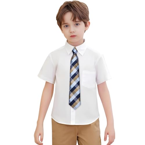Image of Hi-Tie Boys Tie Pre-Tied Pocket Square Set Adjustable Kids Neckties Age 7-11 Years School UniForm Graduation