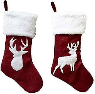 Christmas Stocking 2Pcs 18" Large Christmas Stockings Bulk Reindeer Xmas Stockings for Kids Goodie Bags Xmas Decorations Stockings Gifts Holding Set for Christmas Tree Family Holiday Party Ornament