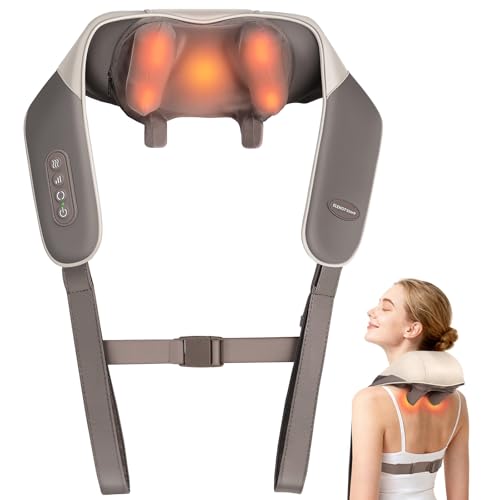 ELEHOT-Store Masajeador de Cuello Shiatsu, Inalámbrico 2600mAh con Calor 2 Niveles y Tecnología 4D - Para Aliviar Dolor Cervical, Hombros y Espalda - Masaje Profesional 130 Min Autonomía