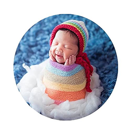 Image of Coberllus Newborn Baby Photo Props Wrap Cloth Blanket Swaddle for Boys Girls Photography Shoot (Rainbow)
