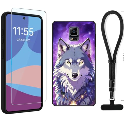 YonderYM Funda Compatible con Samsung Galaxy Note 4, con 1 Piezas Cristal Templado & Cuerda Colgar Antigolpes,Anti Arañazos Case Lobo