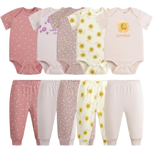 Image of Baby Newborn Layette 10-Piece Clothing Sets Soft Cotton Bodysuits Pants Sets for Baby Boys Girls Toddler Unisex