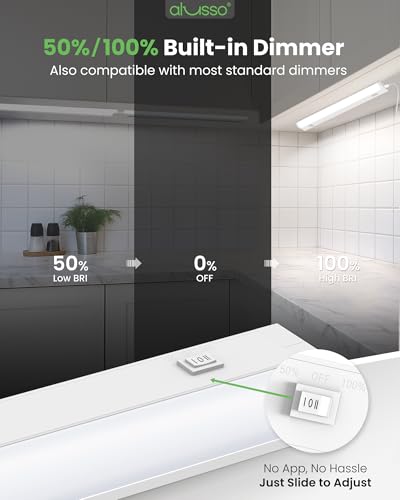 Image of ALUSSO 12 Inch LED Under Cabinet Lighting Plug in 120V, 5CCT Color Selectable 2700K-5000K Dimmable 6W 480LM High Brightness, CRI 90+ Strip Linkable Under Counter Lights for Kitchen Sink, 1 Pack