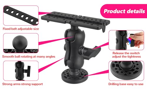 Image of Fish Finder Mount Base, Universal 360 Rotation Ball-Mount Fish Finder Bracket, Nylon & Stainless Steel Electronic Fish Finder Holder for Marine Boat Kayak Pontoon Canoe