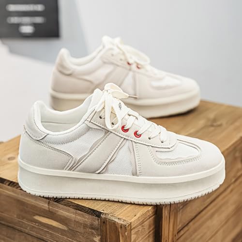 Mens Fashion Breathable Leather Lace Up Platform Sneakers Casual Lightweight Non-Slip Round Toe Sneakers for Walking Sport Work Driving (Black,9.5)3