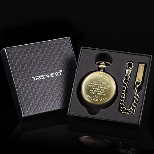Image of TREEWETO Mens Engraved Pocket Watch Gifts for Brother, Unique Birthday Gift Ideas for Man, Graduation Gifts for Him, Present for Men