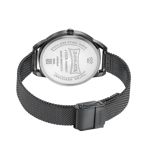 Image of Sonata Wedding Bling Quartz Analog Black Dial Black Stainless Steel Strap Watch for Women-87051NM01