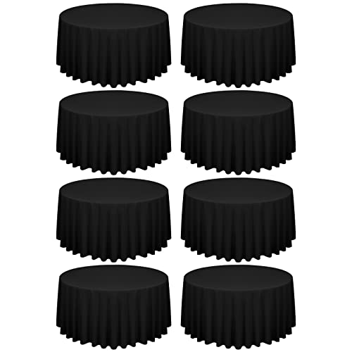 8 Pack Black Round Tablecloth 120 Inch Circle Polyester Table Cloth, Washable Fabric Stain and Wrinkle Resistant Table Cover Round Table Clothes for Wedding Parties Banquet Reception Dining
