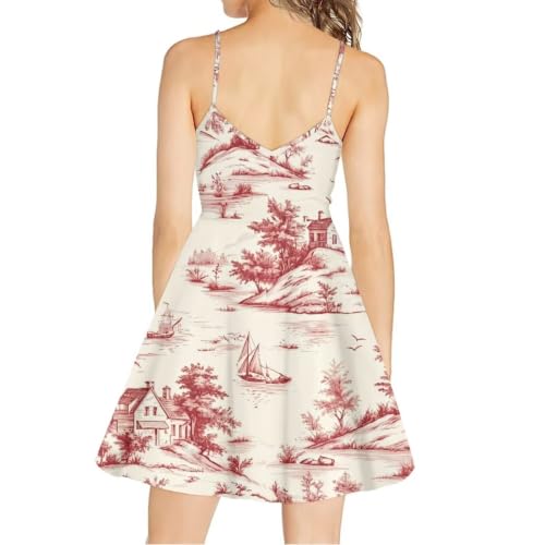 Image of Women's Spaghetti Strap Dress Summer Casual Swing Sundress Girls Beachwear Swing Mini Dress