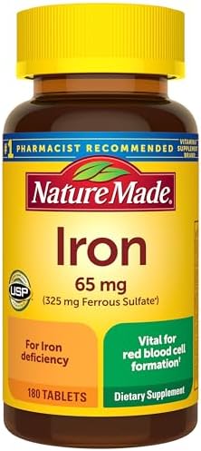 Nature Made Iron 65 mg (325 mg Ferrous Sulfate) Tablets, Iron Sup...