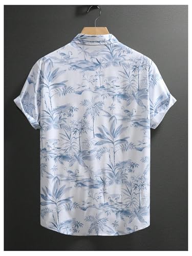 SweatyRocks Men's Tropical Plant Print Hawaiian Shirt Turndown Collar Button Front Summer Casual Short Sleeve Shirt2