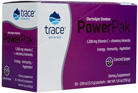 Trace Minerals | Power Pak Electrolyte Powder Packets | 1200 mg Vitamin C, Zinc, Magnesium | Boost Hydration, Immunity, Energy, Muscle Stamina | Concord Grape | 30 Packets