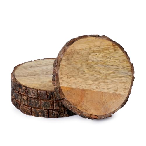 Thirstystone Urban Farm Round Mango Wood Bark Coasters (Set of 4), Brown