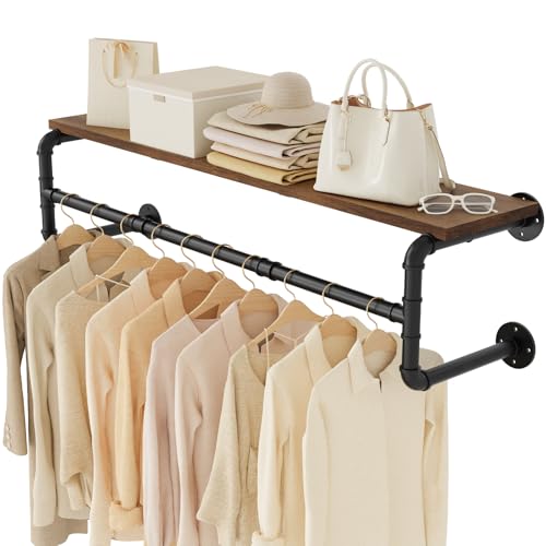 Yawinhe Industrielle Wandgarderobe mit Ablage, Kleiderstange zur...