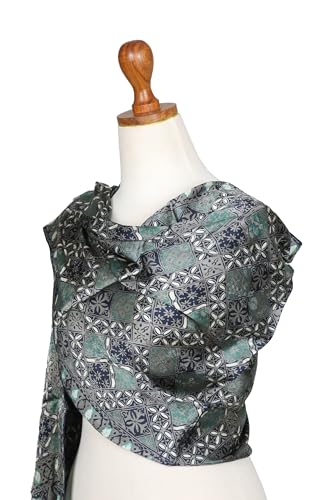NOVICA Artisan Handmade Silk Batik Shawl Fair Trade Patterned Blue Accessories Shawls Indonesia ' Java Starlight'4