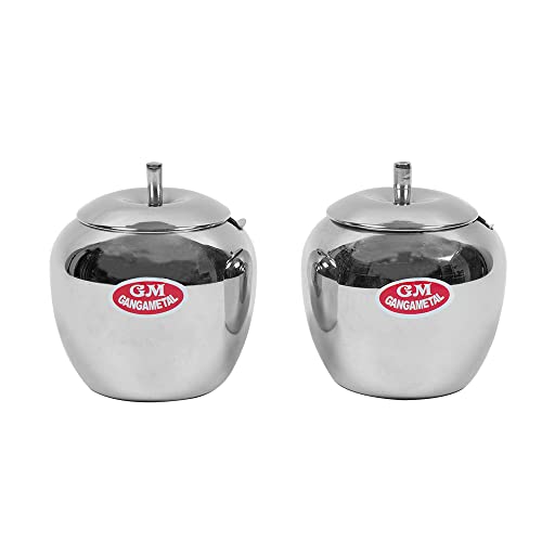 Image of Ghee Container With Spoon Oil Dispenser | Ghee Pot Steel, Ghie Dispenser | Salt Container With Spoon | Steel Oil Pot 300ml Silver Pack of 2 (Pack Of 2, Matka Shap)
