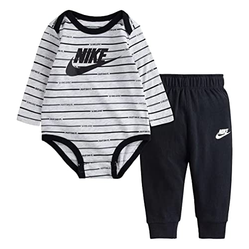 Image of Nike Boy`s Striped Bodysuit & Pants 2 Piece Set (Black(5MH032-023)/G, 3 Months)