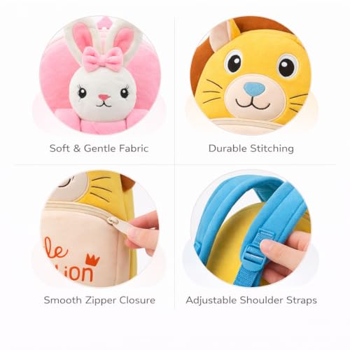 Image of Cartoon Plush Kids School Bag 2-6 Years | Soft Toy Backpack for Boys & Girls | Toddler Nursery Preschool Bag | Lightweight Adjustable Straps