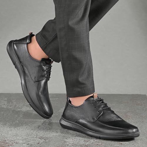 Image of Blue Leather by Centrino Genuine Leather Slip-On Men's Formal Shoe |Stylish with Soft Cushioned Insole |Trendy Non Lace-Up Design |Durable Leather with Anti-Skid Sole | Perfect for Formal Wear (4012)