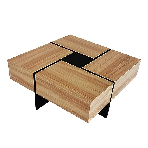 Merax Coffee Table, Modern Extendable Coffee Table With 4 Hidden Storage Compartments, Uv High-Gloss Square Center Cocktail Table With Sliding Tabletop For Living Room thumb #8