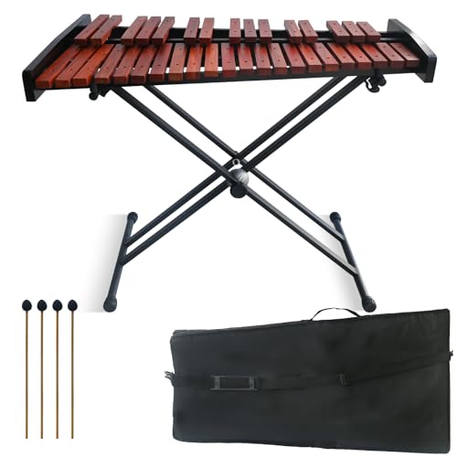 SOCROTO 37 Notes Glockenspiel 37-Key Wooden Xylophone Professional Marimba Glockenspiel Xylophone with Adjustable Height Stand Xylophones Instrument Kit with Mallets & Bag