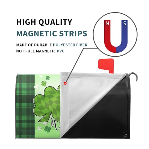 Image of St.Patrick Day Green Shamrocks Mailbox Covers Magnetic Lucky Clover Leaves Mailbox Cover Standard Size 25.5 X 21 St.Patrick Decor Mailbox Wrap Post Letter Box Cover Decorative for Home Garden Outdoor