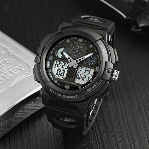 Image of PASNEW Boys' Watches - Dual Display, Large Dial Sport Watch, Black Outdoor Watch for Boys & Teens - Waterproof