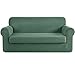 SYLC 2-Pezzi Elasticizzato Jacquard Copridivano, Antiscivolo Elastico Lavabile Coprisofà Divano Protezione per Divanetto, Fodera per Divano per Soggiorno (3-posti,Verde Chiaro)