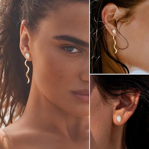 FETTERO Gold Stud Earrings for Women, 14K Gold Plated Hypoallergenic Earrings, Dainty Animal Snake Earring | Cartilage Piercing Jewelry | Gold Earrings for Women