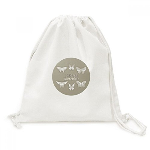 Sac à cordon en toile robuste et léger avec motif papillon blanc abstrait pour voyage