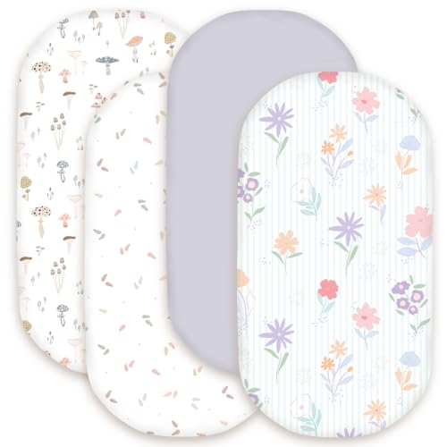 Image of Little Grape Land Bassinet Sheets for Baby Boys Girls 4 Pack (Garden)