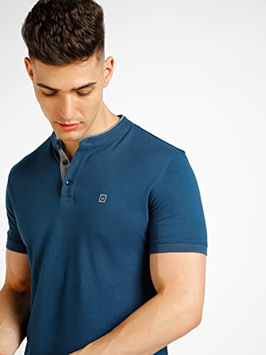 Image of Urbano Fashion Men's Solid Slim Fit Half Sleeve Cotton Polo T-Shirt with Mandarin Collar