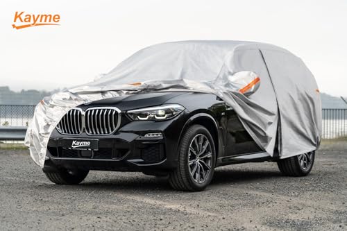 Image of Kayme 6 Layers SUV Car Cover Custom Fit for BMW X5 (2007-2025) Waterproof All Weather for Automobiles, Outdoor Full Cover Rain Sun UV Protection.Silver