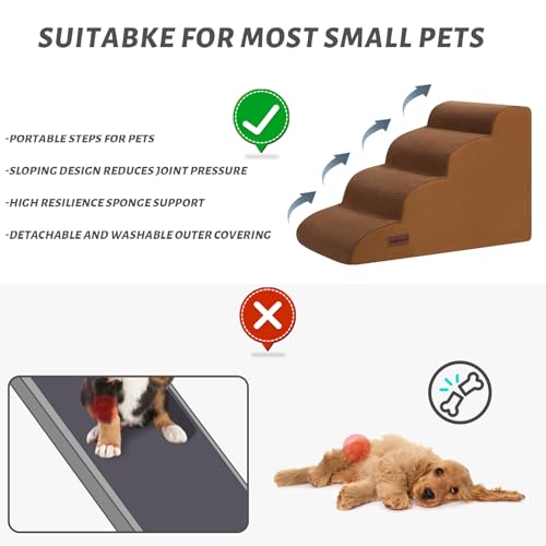 Image of Aodisman Dog Steps for Bed or Couch,4-Step Pet Stairs Ramp for Small Dogs | 17.4 inch H Indoor Non-Slip Dog Stairs Help Senior Dogs,Short-Legged Breeds,Puppies and Cats to Reach Beds and Chairs,Grey,Brown