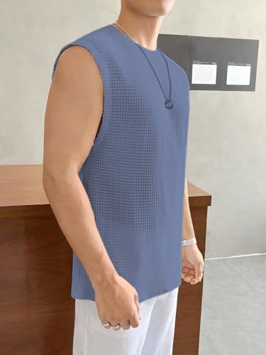 Image of NETCLICK Mens Waffle Tank Tops Sleeveless Round Neck Polycotton Vest, Sando & T-Shirt for Gym, Running and Outdoor