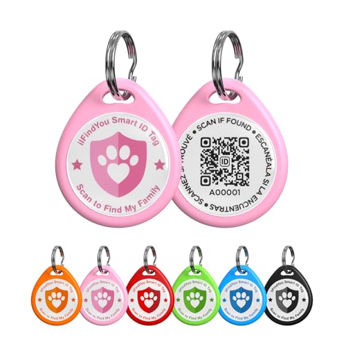 ilFindYou Dog Tags Personalized, QR Code Pet ID Tags for Dog Collar, Online Profile, Scan Location Alerts, Pink