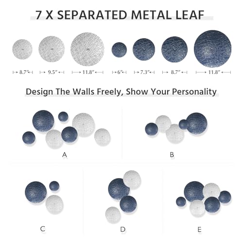 Silver and Blue Wall Decor for Living Room, 7PCS Metal Wall Hanging Sculptures for Office Apartment Bathroom Decoration, Modern Silver Home Decor for Staircase Hallway Porch Housewarming Gift - Image 5