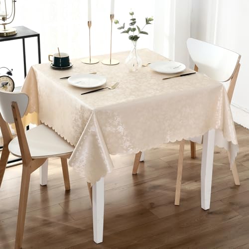 Image of Smiry Square Table Cloth, Waterproof Heavy Duty Vinyl Tablecloths, Wipeable Washable Table Cover for Kitchen and Dining Room (Beige, 70 inch x 70 inch)