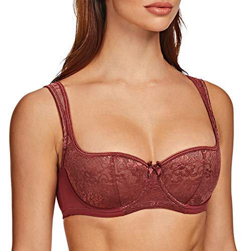 MELENECA Donna Balconette Reggiseno Pizzo Cinghie Imbottite con Ferretto Cabernet Red 2B
