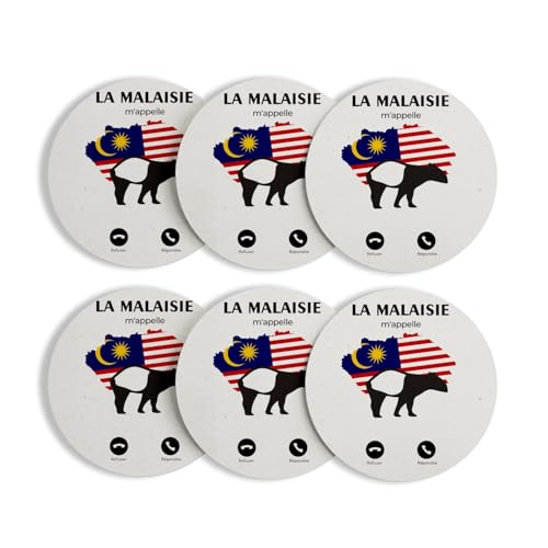 sous Verre Ronds Base Liège- La Malaisie m'appelle Drapeau Tapir Animaux - Lot de 6 (95 x 95 mm)