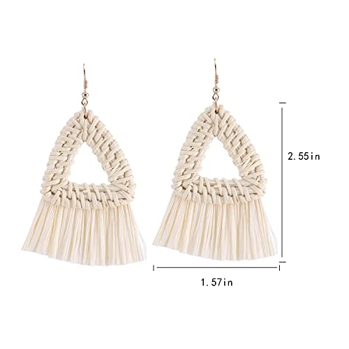 Image of Ladies Handmade Rattan Earring - Tassel A Type Straw Wicker Earrings Bohemian Geometry Earring Circle Pie Shape Earrings