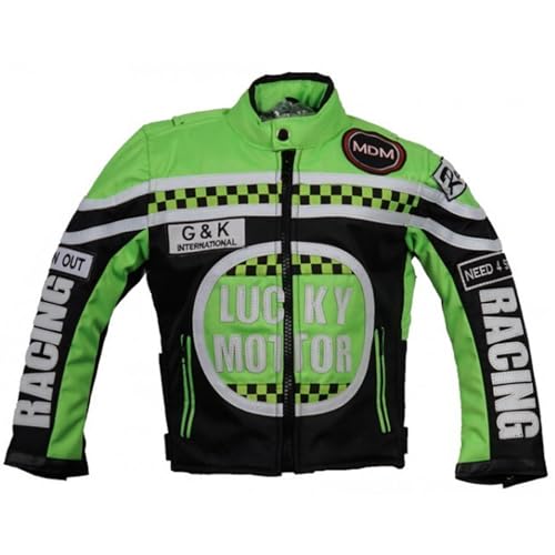 MDM Veste de moto pour enfant, veste de motard, veste de course, vert, noir/vert, XXXL