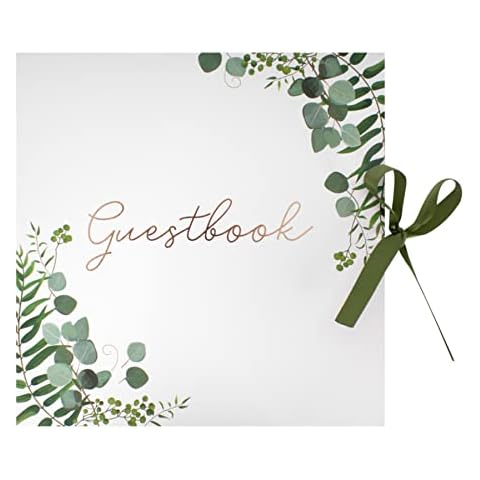 Perfect Day Wedding Guest Book Green Floral with Ribbon Close Cover