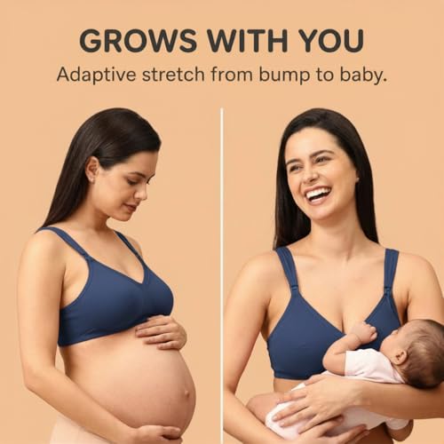 Image of The Mom Store Mom Nursing Bra | Full Coverage Non Padded Bra | Feeding Bra | Maternity Bra | Non Wired Bra | Cotton Blend