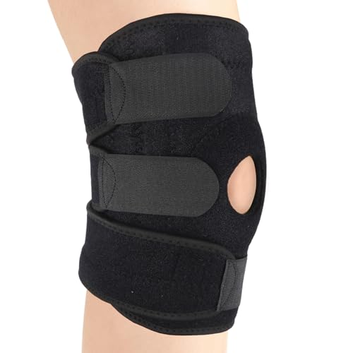 Fukaisu Kids Knee Brace Adjustable Straps Patella Stabilizer Youth Child Knee Brace Support Wrap with Non-Slip Silicone Breathable Knees Compression Sleeve for Teen Sports Daily Activities (Black)