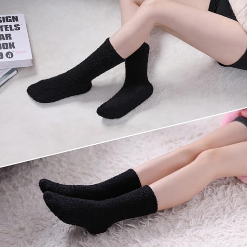 Image of CHOWISH Womens Fuzzy Slipper Socks Super Soft Microfiber Fluffy Cozy Winter Warm Fuzzy Crew Socks